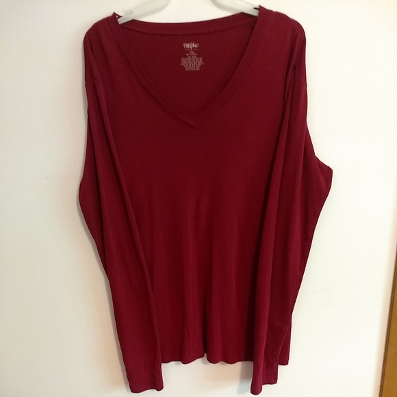 🌷‼️5/$20 Woman’s  Top Massimo Maroon Long Sleeve V Neck XXL - Picture 2 of 9